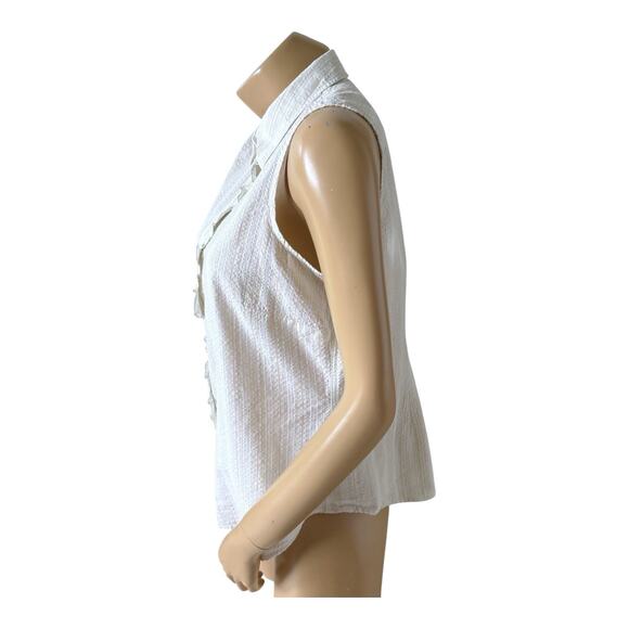 LANDS END Womens Size 12 Striped Sleeveless Ruffled Collared Button Front Shirt - Picture 2 of 8